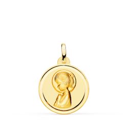 18K Medalla Oro Amarillo Virgen Niña Lisa 18 Mm