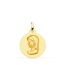18K Medalla Oro Amarillo Virgen Niña Lisa Matizada 18 Mm