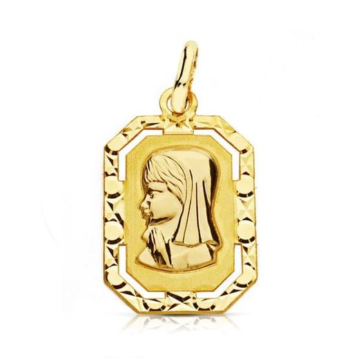 18K Medalla Oro Amarillo Virgen Niña Marco. 20X12 Mm