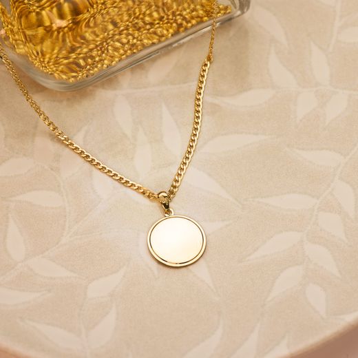 18K Medalla Oro Amarillo Virgen Niña Nacar Redonda 17 Mm