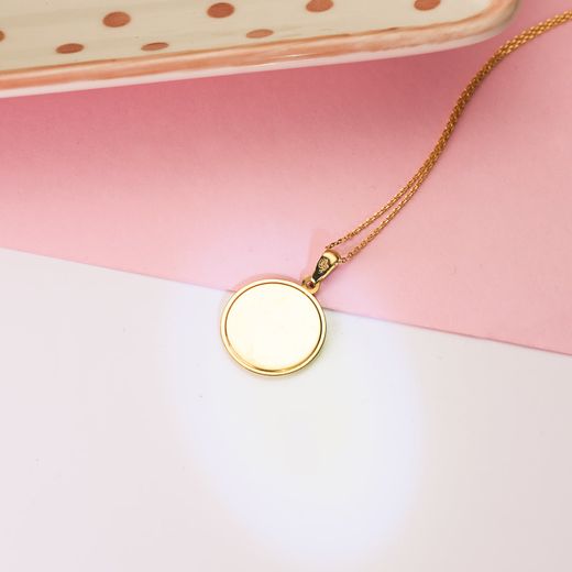 18K Medalla Oro Amarillo Virgen Niña Nacar Redonda 17 Mm