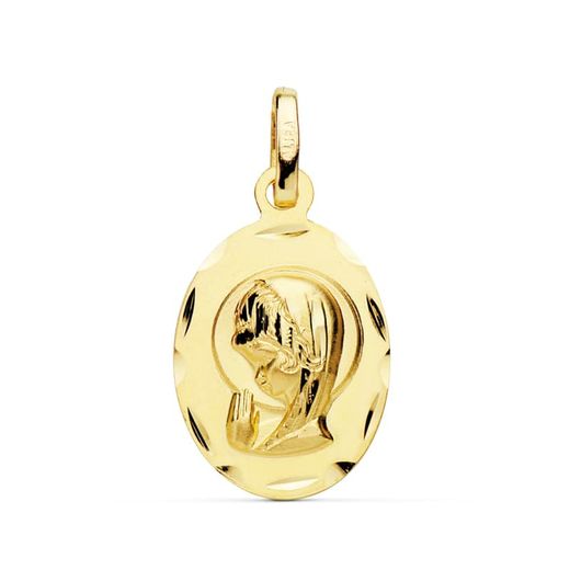 18K Medalla Oro Amarillo Virgen Niña Oval 19X12 Mm