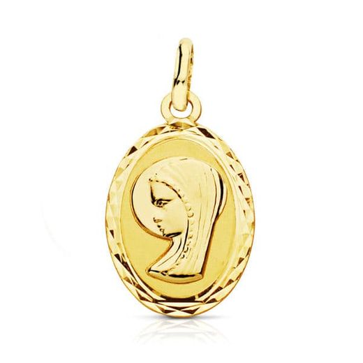 18K Medalla Oro Amarillo Virgen Niña Oval. 20X12 Mm