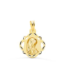 18K Medalla Oro Amarillo Virgen Niña Pandereta Calada 19X16 Mm