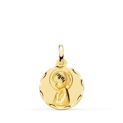 18K Medalla Oro Amarillo Virgen Niña Perfil Matizada Y Tallada 16 Mm
