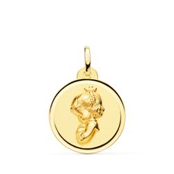 18K Medalla Oro Amarillo Virgen Niña Rezando Bisel 20 Mm