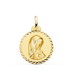 18K Medalla Oro Amarillo Virgen Niña Talla Colgante Cruzada 22 Mm