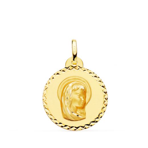 18K Medalla Oro Amarillo Virgen Niña Talla Cruzada 20 Mm