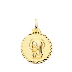 18K Medalla Oro Amarillo Virgen Niña Talla Cruzada 20 Mm
