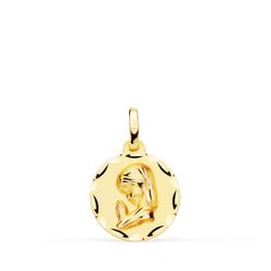 18K Medalla Oro Amarillo Virgen Niña Tallada 14 Mm