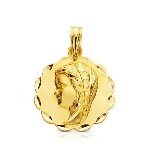 18K Medalla Oro Amarillo Virgen Niña Tallada 16 Mm