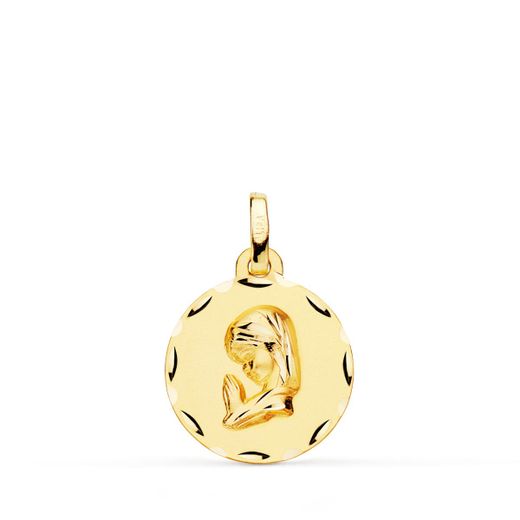 18K Medalla Oro Amarillo Virgen Niña Tallada 16 Mm