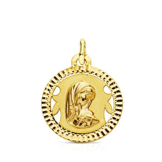 18K Medalla Oro Amarillo Virgen Niña Tallada 16 Mm
