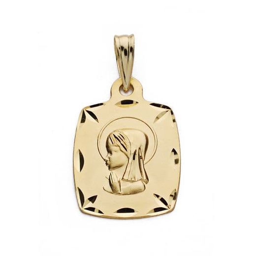 18K Medalla Oro Amarillo Virgen Niña Tonel 19X13 Mm