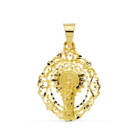 18K Medalla Oro Amarillo Virgen Pilar Orla 36X28 Mm