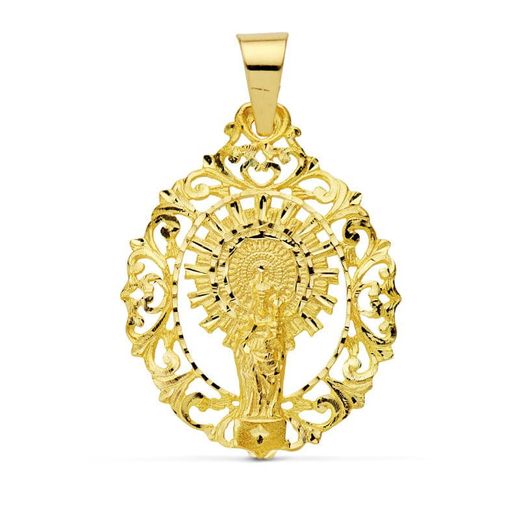 18K Medalla Oro Amarillo Virgen Pilar Orla 39X30 Mm