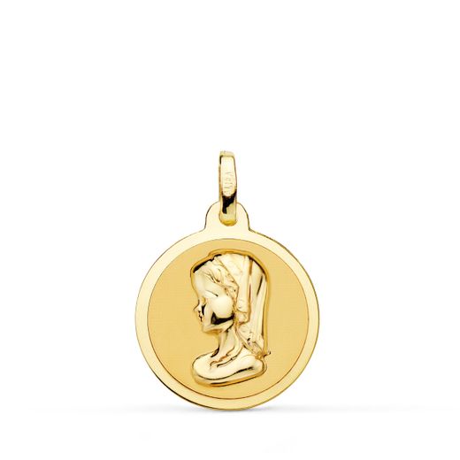 18K Medalla Oro Amarillo Virgen Rezando En Brillo 18 Mm