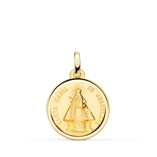 18K Medalla Oro Amarillo Virgen Santa Maria De Guadalupe Bisel 18 Mm
