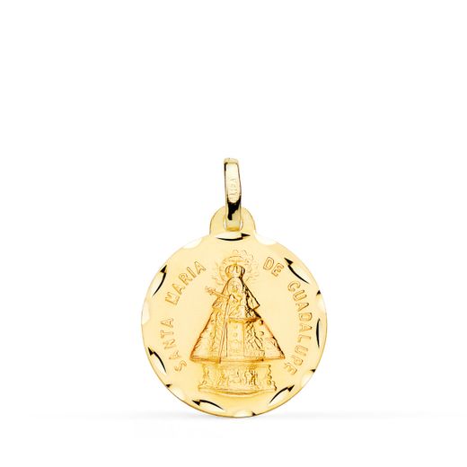 18K Medalla Oro Amarillo Virgen Santa Maria De Guadalupe Tallada 18 Mm