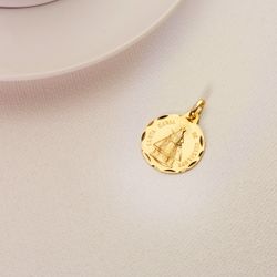 18K Medalla Oro Amarillo Virgen Santa Maria De Guadalupe Tallada 18 Mm