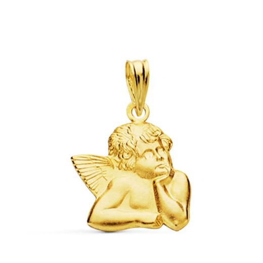 18K Medalla Silueta Angel Burlon Oro Amarillo Pequeño 14 Mm