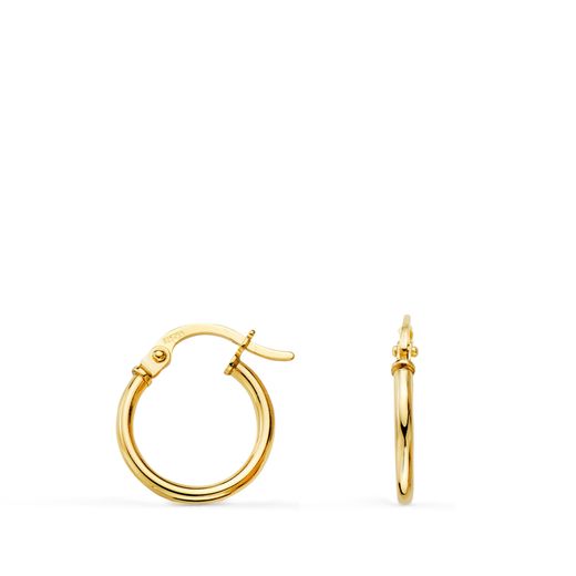 18K Pendientes Aros Criollas Oro Amarillo Huecos Redondos Tubo Redondo 13 Mm. Grosor 1,5 Mm