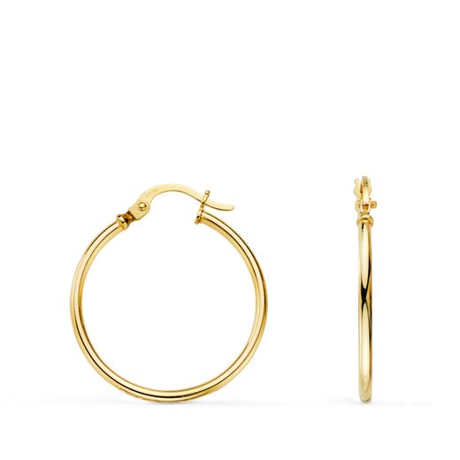 18K Pendientes Aros Criollas Oro Amarillo Huecos Redondos Tubo Redondo 21 Mm. Grosor 1,5 Mm