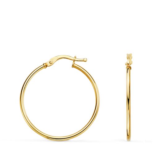 18K Pendientes Aros Criollas Oro Amarillo Huecos Redondos Tubo Redondo 28 Mm. Grosor 1,5 Mm