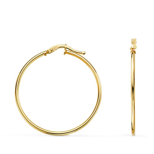18K Pendientes Aros Criollas Oro Amarillo Huecos Redondos Tubo Redondo 33 Mm. Grosor 1,5 Mm