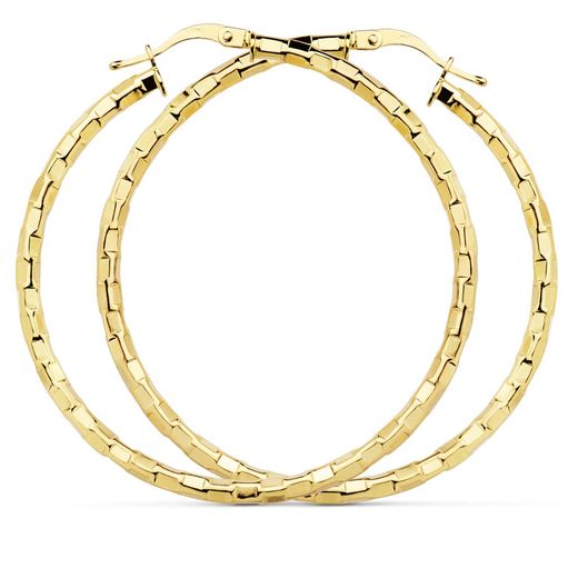 18K Pendientes Aros Huecos Cuadrados Oro Amarillo 44 Mm