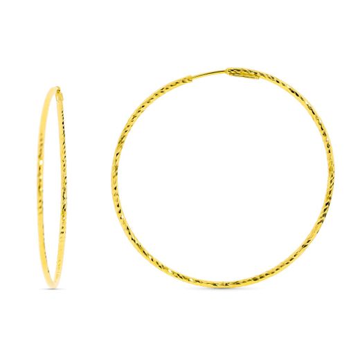 18K Pendientes Aros Oro Amarillo Diamantados. 40X1.50 Mm