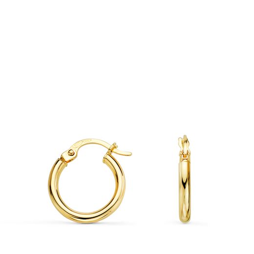 18K Pendientes Aros Oro Amarillo Huecos Redondos Tubo Redondo 14 Mm. Grosor 2 Mm