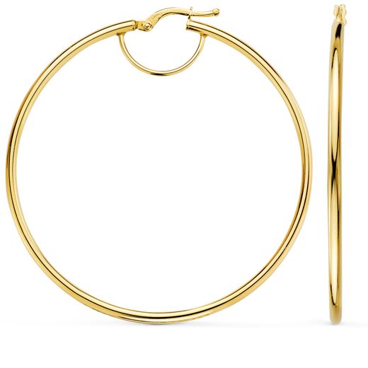 18K Pendientes Aros Oro Amarillo Huecos Redondos Tubo Redondo 54 Mm. Grosor 2 Mm