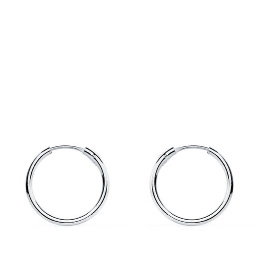 18K Pendientes Aros Oro Blancos Huecos Redondos 12 X 1.20 Mm