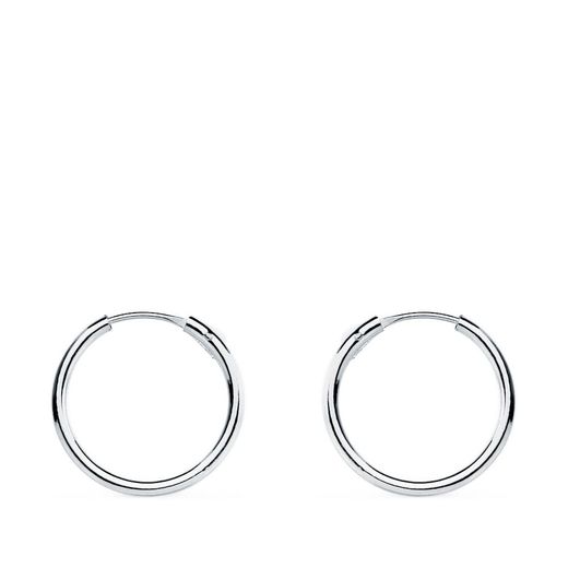 18K Pendientes Aros Oro Blancos Huecos Redondos 13 X 1.20 Mm