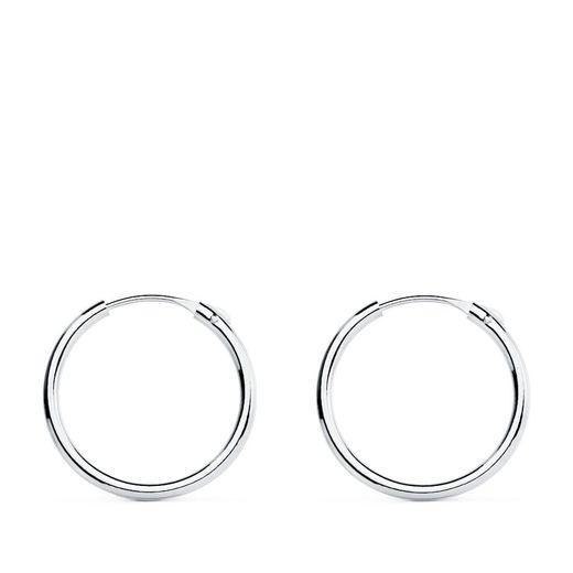 18K Pendientes Aros Oro Blancos Huecos Redondos 15 X 1.20 Mm