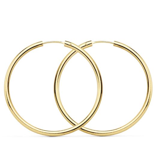 18K Pendientes Aros Redondos Lisos Ligeros Oro Amarillo 35X2 Mm