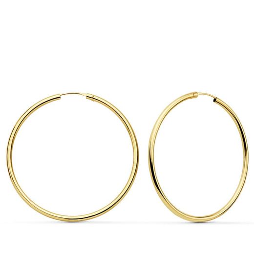 18K Pendientes Aros Redondos Lisos Ligeros Oro Amarillo 43X2 Mm