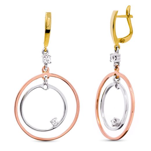 18K Pendientes Aros Tricolor Circonita Catalan 45X24 Mm