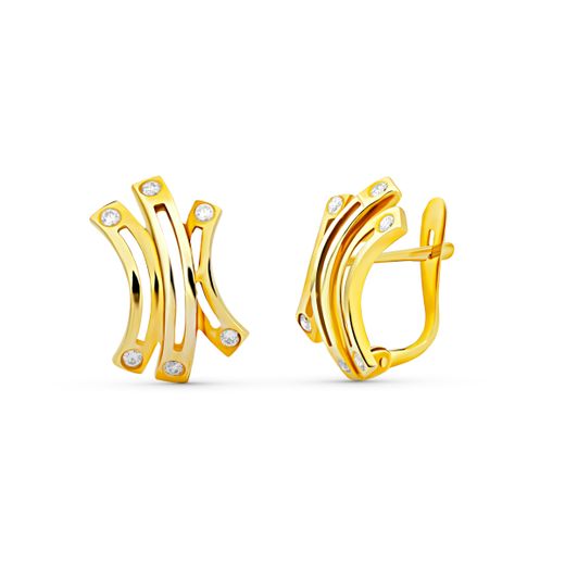 18K Pendientes Bandas Circonita 16X11 Mm Cierre Catalan