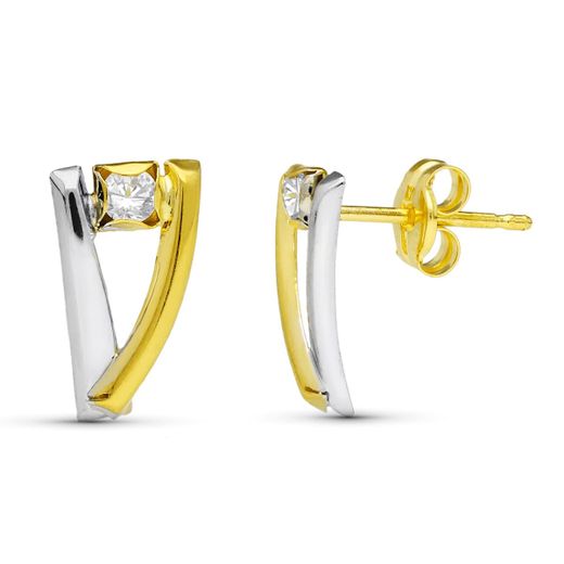 18K Pendientes Bandas Oro Bicolor 12X5 Mm Cierre Presion