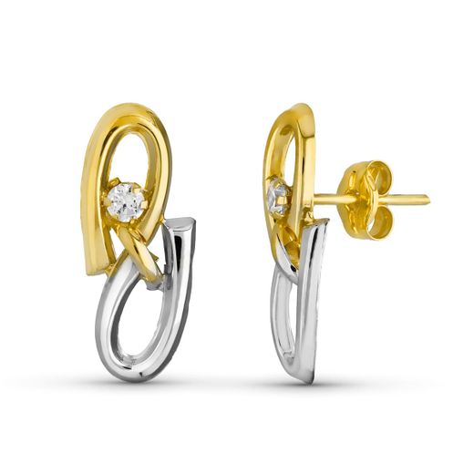 18K Pendientes Bicolor Circonita 17X6 Mm Cierre Presion