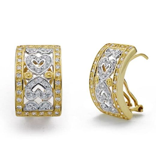 18K Pendientes Bicolor Circonita Omega 20X12 Mm