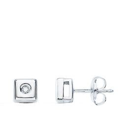 18K Pendientes Chaton Cuadrado Oro Blanco Diamantes 0,040 Qts. G-Vs2 Cierre Presion 5,5 Mm