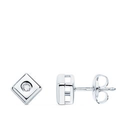 18K Pendientes Chaton Cuadrado Oro Blanco Diamantes 0,040 Qts. G-Vs2 Cierre Presion 5,5 Mm