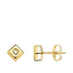 18K Pendientes Chaton Oro Amarillo Cuadrado Diamantes 0,030 Qts.G-Vs2 Cierre Presion 5Mm