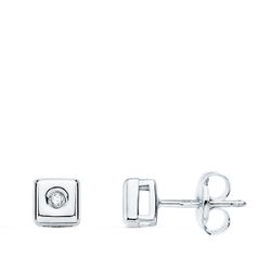 18K Pendientes Chaton Oro Blanco Cuadrado Diamantes 0,030 Qts. G-Vs2 Cierre Presion 5 Mm
