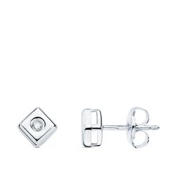 18K Pendientes Chaton Oro Blanco Cuadrado Diamantes 0,030 Qts. G-Vs2 Cierre Presion 5 Mm