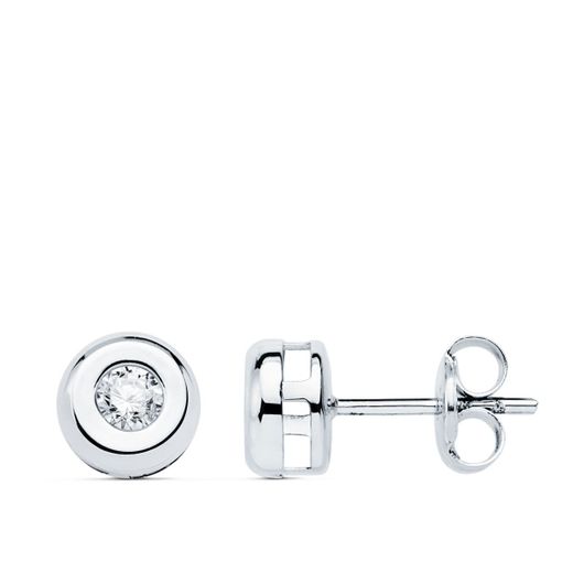 18K Pendientes Chaton Oro Blanco Diamantes 0,200 Qts. G-Vs2. Cierre Presion 6,5 Mm