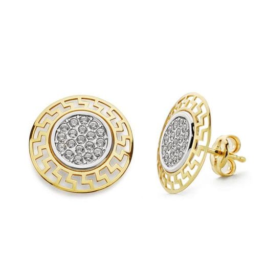 18K Pendientes Circonita Bicolor 12 Mm Cierre Presion